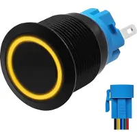 Proride Metalen Pulsschakelaar 220V OFF-(ON) - 19mm - Momentschakelaar met Aansluitkabel - Spatwaterdicht - LED Indicatie Geel