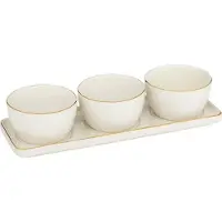 Secret De Gourmet Keramisch Aperitiefset 4-delig - Servies voor Borrelhapjes - Oven- & Vaatwasserbestendig Stoneware - Borrelplank - Serveerplank + Kommetjes - Tapasset