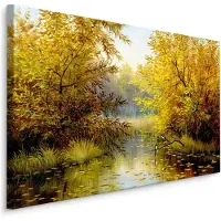 Karo-art Schilderij - Rivier door het Bos, Herfst, Premium Print op Canvas