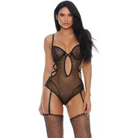 Forplay Enticing Vixen - Teddy met Kousenband black XL