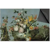 Dietrix Inductie beschermer 59x52 - afdekplaat inductie mat - Kookplaat beschermer - Exclusief - Bloemen en Planten - Vintage boeket op blauw