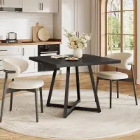 Tribesigns Eettafel, kleine eettafel, keukentafel, eetkamer, 80x80x75 cm, geschikt voor 4 personen, metalen poten, industriële stijl, zwart