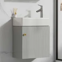 Aiorber wastafel, met een voorpaneel met 3D-patroon, soft-close scharnieren, een keramische wasbak en veel opbergruimte, waterdicht, 46x26x56 cm, geschikt voor de badkamer, grijs