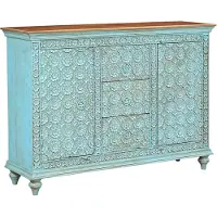 Marrakesch Orient & Mediterran Interior Zijtafel Kabira blauw – Handgesneden massief hout, 148 cm, vintage stijl