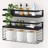 OEM Houten wandplank - Industrieel design - 40 cm - Zwart - Hout en metaal