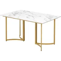 Aiorber Moderne eettafel met marmerlook en gebogen tafelpoten, verstelbare poten, ideaal voor eetkamer en keuken, 140x80 cm, wit-goud