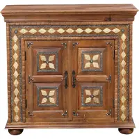 Marrakesch Orient & Mediterran Interior Marrakesh, oosterse commode met deuren van hout en messing, 100 cm | Vintage charme, kleine dressoir/commode, ideaal voor stijlvolle opbergruimte en boho-decoratie in de woonkamer en slaapkamer