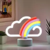 Kopper-24 LED-lamp in neonstijl, decoratieve vloerlamp, afbeelding van een regenboog boven een wolk, afmetingen ongeveer 16 x 8,5 x 13 cm