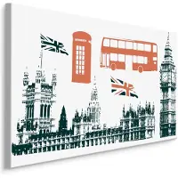 Karo-art Schilderij - Toeristisch attracties in Londen, zwart/wit/rood, Premium Print