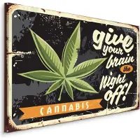 Karo-art Schilderij - Cannabis blad en retro belettering, Premium Print
