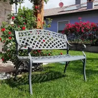 Laura Tuinbank 2-zits Aluminium 102x55x85 cm Weerbestendig Roestvrij Gietaluminium – Luxe Klassieke Buitenbank voor Tuin, Balkon & Terras – Leigrijs –