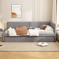 Merax 90x200cm slaapbank - met uitschuifbaar bed - eenpersoonsbed - grijs - zonder matras