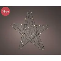 Lumineo Metalen 3D kerstster zwart op batterij met 30 micro LED lampjes - 38CM