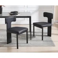 Glamour Design eetkamerstoelen set van 2 met T-vormige rugleuning, PU kunstleer bekleding, 51x49,5x76 cm, metalen frame en dikke zitting – zwart