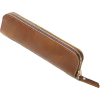 Markenlos Lederen etui/pennenetui voor vulpennen, retro etui met 4 pennenhouders en een rits, slank en draagbaar etui