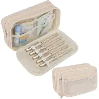 Markenlos Etui met 4 vakken, grote capaciteit, geschikt voor school en kantoor, beige
