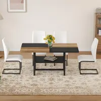 STILVORA Eettafelset 160 x 90 cm - Met Opbergrek En 4 Eetkamerstoelen - Voor Eetkamer En Keuken - MDF Metaal Wit