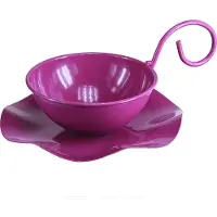 Viana Decoratief metalen theekopje op schoteltje, paars, Ø11,5 cm, H8 cm, 2