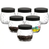Urban Living Voorraadpot/bewaarpot Roma - 6x - 1L - glas - zwart - D13 x H13 cm