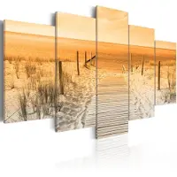 Karo-art Schilderij - Strand in oranje, 5 luik