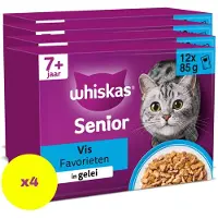 Whiskas 4x 7+ Vis Selectie in Gelei Maaltijdzakjes Multipack 12 x 85 gr