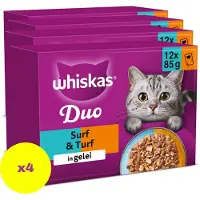 Whiskas Kattenvoer - Adult 1+ - Duo Surf & Turf in Gelei - 4x12x85g