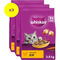 Whiskas 3x 1+ Adult Katten Droogvoer Kip 3,8 Kg