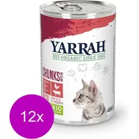 Yarrah 12x Bio Kat Blik Brokjes In Saus - Kip & Rund - Kattenvoer - 405g