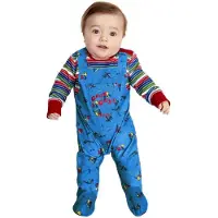 Smiffys - Chucky Baby Kinder Kostuum - 9-12 maanden - Blauw/Rood
