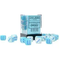Chessex 6-zijdige Gemini dobbelstenen 12mm PEARL TURQUOISE-WHITE/BLUE LUMINARY (36 dobbelstenen) -