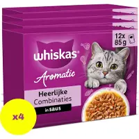 Whiskas 4x Kattenvoer Nat Aromatic Adult 1+ Selectie Multipack 12x85 gr