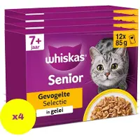 Whiskas 4x Kattenvoer Nat Senior 7+ Gevogelte in Gelei Multipack 12x85 gr