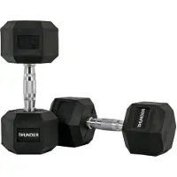 Thunder | HEXAGONAL-DUMBBELLS-15KG | Zwarte Rubberen Halter | Stalen Kern | Voor Krachttraining & Fitness | Antislip | Duurzaam & Professioneel | Per Stuk - Stevige Grip