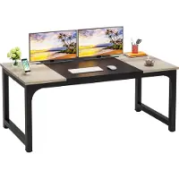 Tribesigns Computertafel - Bureau - Met Dikker Frame - Industrieel - Vintage - Grijs/Zwart - 180 x 80 x 75 cm