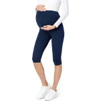 Be Mammy BE-BE20-229-LE Dames Capri Zwangerschapsleggings - 3/4 Lengte - Katoen - Elasthan - Yogabroek - Marineblauw - M
