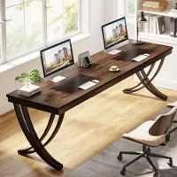 Tribesigns Bureau - Dubbel Lang Bureau - Computerbureau - Computer Tafel - Bureautafel Bruin/Zwart - 200 x 70 x 75 cm