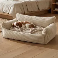 Emob Hondenbed Punch - 85x66x29cm - Ribfluweel - Crème - - Huisdieren - Wit - Stof; Velours