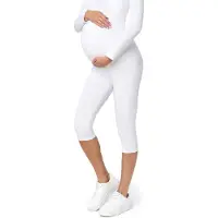 Be Mammy BE-BE20-229-LE Dames Capri Zwangerschapsleggings - 3/4 Lengte - Katoen - Elasthan - Yogabroek - Wit - XXL