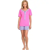 Be Mammy BeMammy Dames Zwangerschapspyjama - Korte mouwen - Korte broek met borstvoedingsfunctie - Katoen - BE-TR-990 - Roze-1 - S