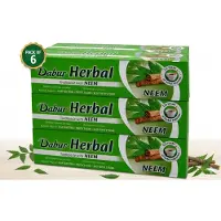 Dabur 6 x Herbal Toothpaste with Neem (155g) - Ayurvedic Teeth Care - Natural Herbal-Toothpaste for Gums and Fresh Breath - Duopack With Kajal Sticker