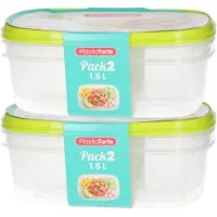 PlasticForte Vershoudbakjes - 4x stuks - 1.5 liter - herbruikbaar - transparant/lime - kunststof - magnetron - vriezer