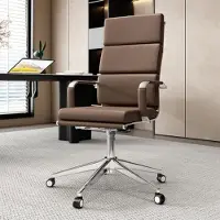 Nicole Ergonomic Office Chair with Lumbar Support, High Back Executive Computer Desk Chair, Adjustable Armrests & Recline 90–125°, PU Leather Comfortable Home & Office Seating – Brown