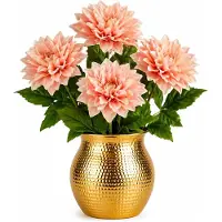 Mica Decorations Kunstbloem Dahlia Artistic - 5x - H74 cm - oranje/roze - kunststof - stelen kunstbloemen - boeket - bloemetjes