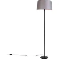 QAZQA Zwarte vloerlamp met linnen kap donkergrijs 45 cm - Simplo