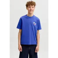 Jack & Jones JUNIOR T-shirt met backprint blauw Jongens Katoen Ronde hals - maat 140