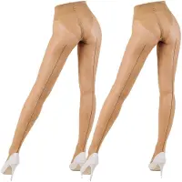 Giulia - Chic 20den Panty met bikini broekje en zwarte naad (multipack) - Beige - S