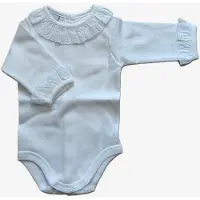 Babidu Romper/Body | Wit | Lange mouw | schattig geborduurd ruche langs de hals en mouwen | wit met lichtblauw | 1191| 12 maand| maat 80