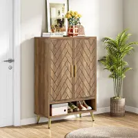 Tribesigns Schoenenkast – 6 Lagen Schoenenrek – 75x35x110cm - Schoenenkast met Deuren en Verstelbare Planken – Houten Schoenenopberger voor Entree, Woonkamer - Rustiek Walnoot