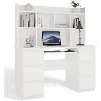 Top E Shop KUBA Set - Bureau met opzetstuk - 6 lades - 5 planken - Uitschuifbaar toetsenbordblad