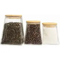 Mulex – voorraadpotten set van 3 – bamboe deksel – transparant – 350/500/900 ml